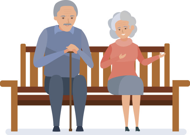 可爱的老夫妇坐在长椅上，他们放松，交流图片下载