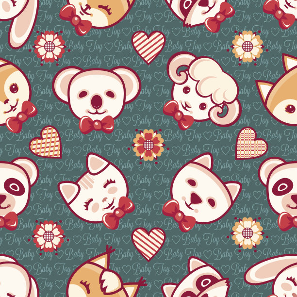 可爱的宠物。无缝模式。色彩丰富的背景与人物。图片下载