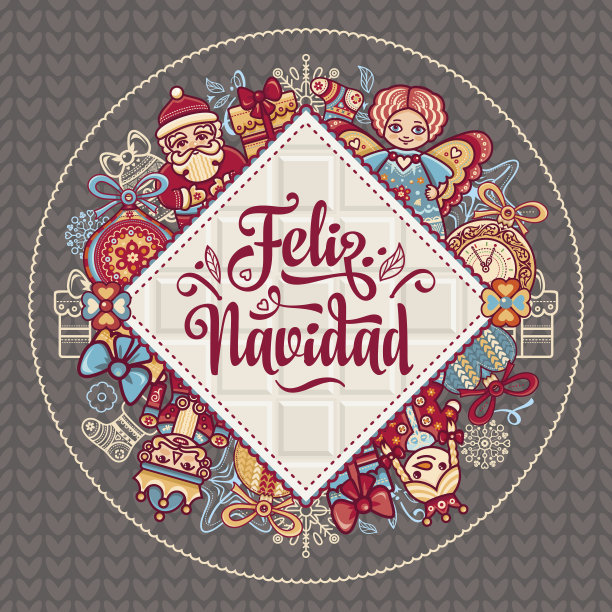 圣诞快乐。西班牙语圣诞贺卡。图片下载