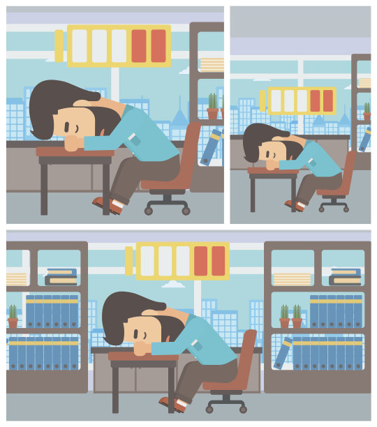 男人睡觉在工作场所矢量插图图片下载