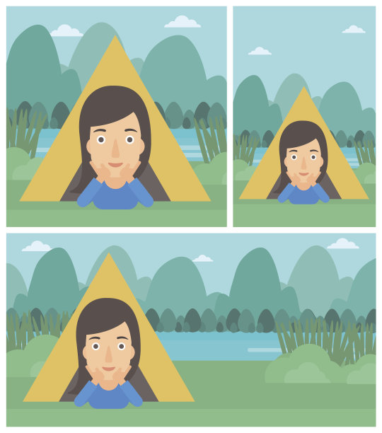 女人躺在露营帐篷矢量插图图片下载