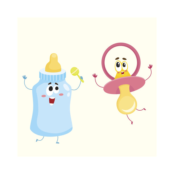 有趣的婴儿假人，奶嘴和牛奶，奶瓶字符图片下载