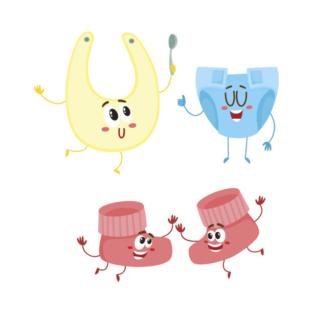 有趣的婴儿靴子，尿布，围嘴字符，婴儿衣服，儿童护理图片下载