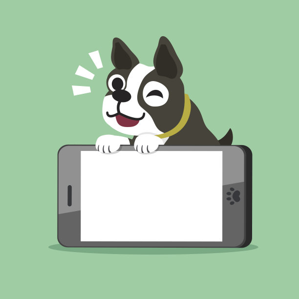 卡通波士顿梗犬和智能手机图片下载