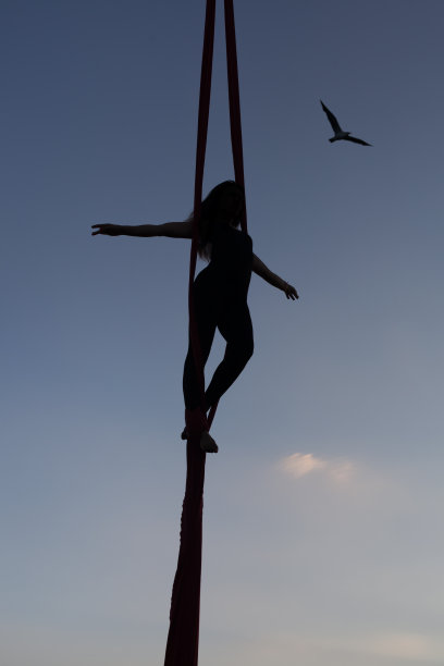 女杂技演员在吊床上。图片下载