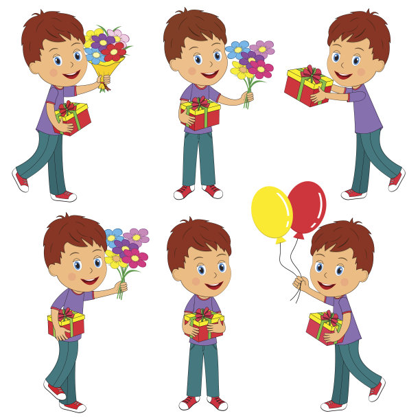 拿着鲜花和礼物的男孩图片下载