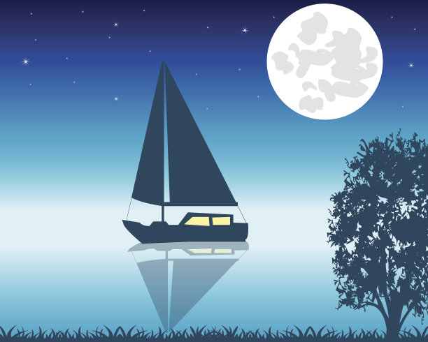 帆船在夜间乘船图片下载