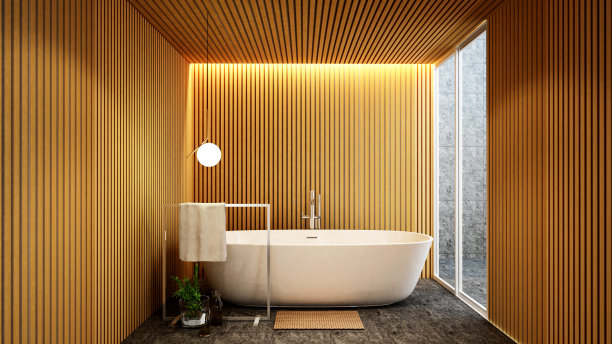 浴室和户外景观酒店或公寓艺术品，室内设计- 3D渲染图片下载