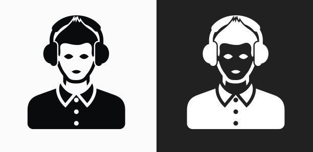 音乐听图标上的黑色和白色矢量背景图片下载