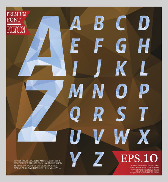 字体低聚和背景全颜色的几何形状。五彩缤纷的马赛克图案。EPS.10图片下载