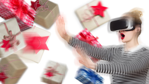不寻常的圣诞双重曝光虚拟现实概念。图片下载