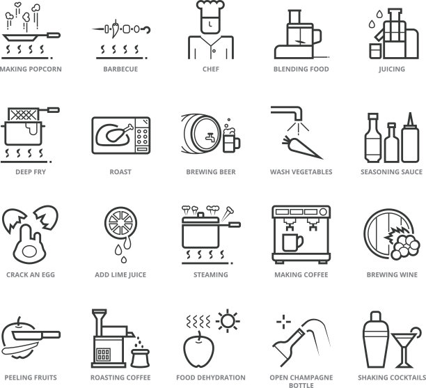 平细线图标设置烹饪和面包房图片下载