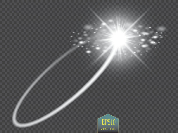 抽象矢量魔术辉光星光效果与霓虹灯模糊曲线。闪耀的尘埃星迹与散景图片下载