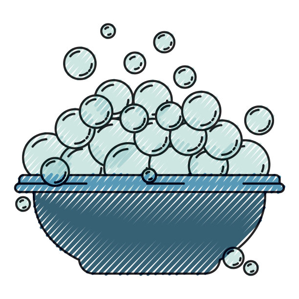 彩色蜡笔剪影碗和肥皂泡图片下载