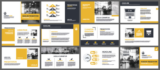 黄色表示模板和信息图元素背景。用于商业年度报告，传单，企业营销，传单，广告，小册子，现代风格。素材图片