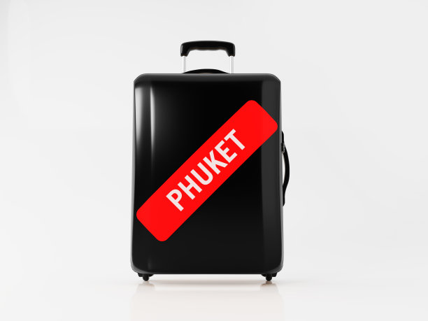 黑色行李标签与普吉岛贴纸:旅行概念图片下载