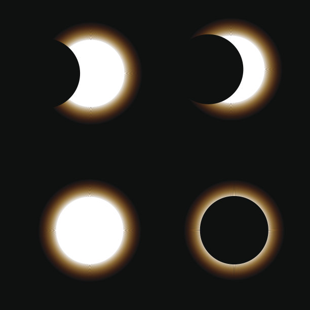 不同阶段的日食在黑暗的背景。矢量插图。素材图片