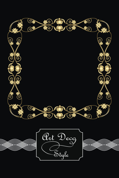 优雅的古色古香的黄金方形框架艺术装饰风格，3d幻觉在金银丝金属装饰图片下载