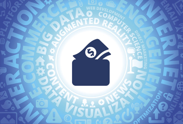 金钱在钱包图标在互联网现代技术词汇背景图片下载