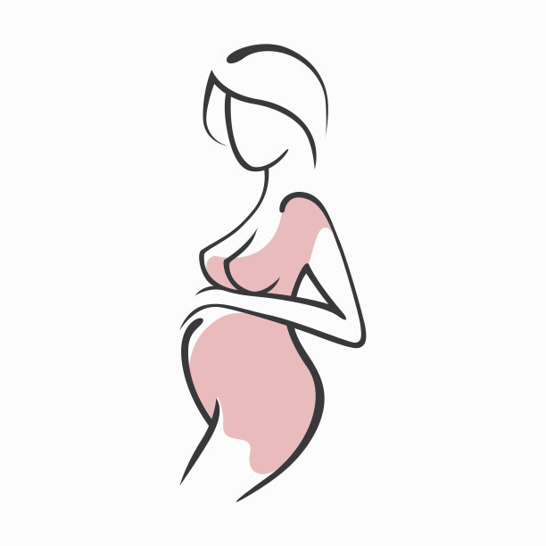 粉色衣服的孕妇线性画，孩子的诞生，矢量剪影插图素材图片
