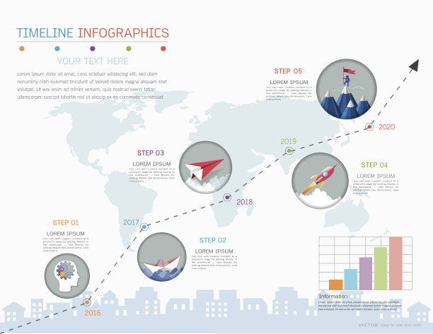 里程碑时间线信息图设计模板，图表，图表和其他矢量元素，可以用于项目管理中的里程碑，以标记项目时间线上的特定点。图片下载