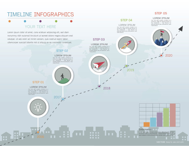 里程碑时间线信息图设计模板，图表，图表和其他矢量元素，可以用于项目管理中的里程碑，以标记项目时间线上的特定点。图片下载
