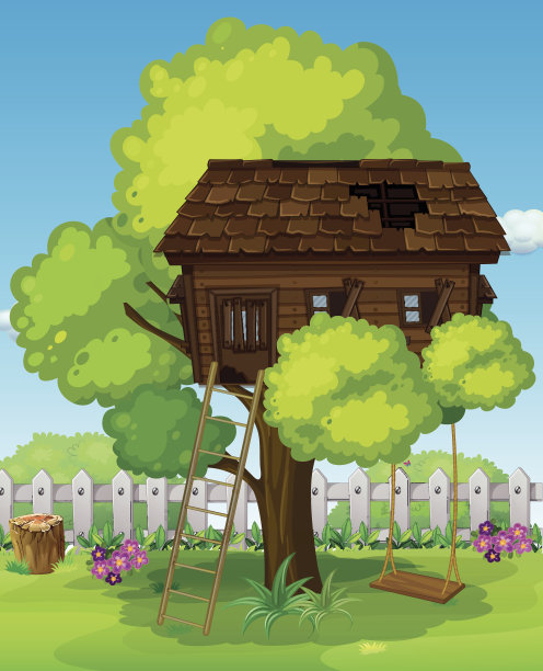 公园里有秋千的树屋图片下载