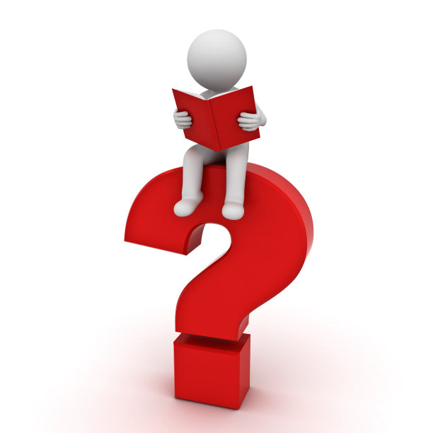 3d人坐在和阅读的书在大红色问号图片下载