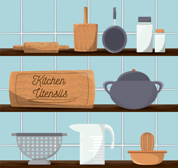 设置平面厨房用具和工具图标图片下载