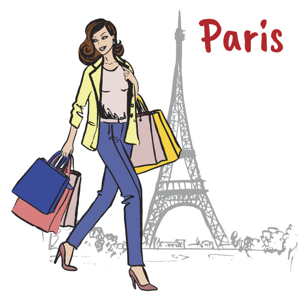 巴黎一个拿着购物袋的女人图片下载