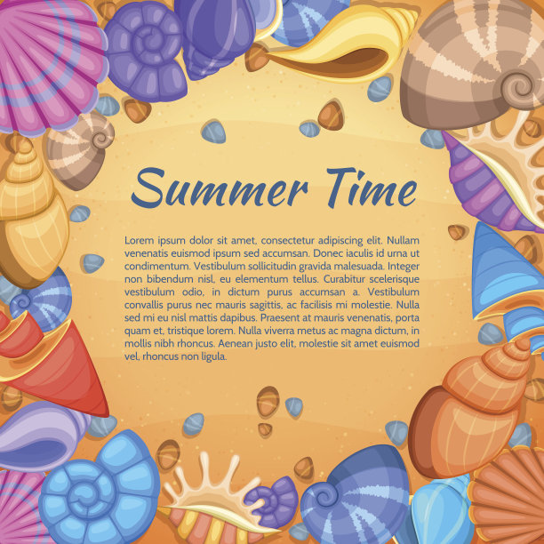 夏季旅游矢量卡与卡通海贝边框图片下载