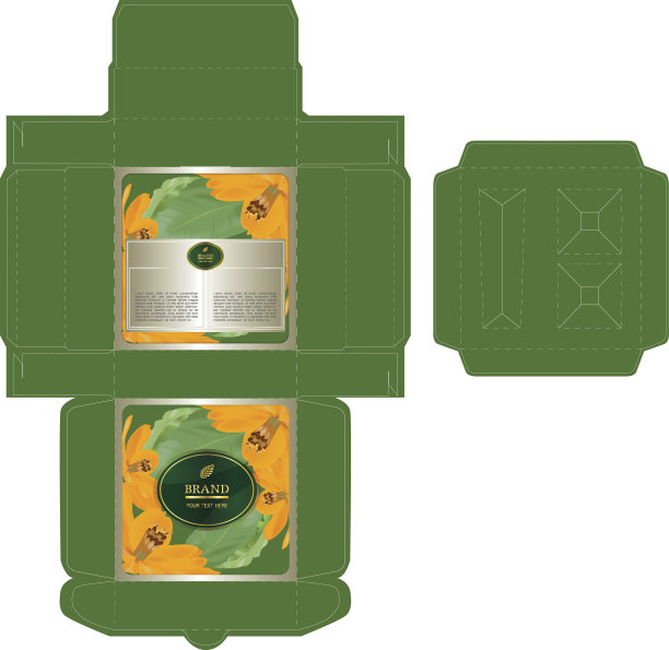 热带概念，橙色花盒设计为一套皮肤护理产品与模切托盘模板为化妆品容器。图片下载