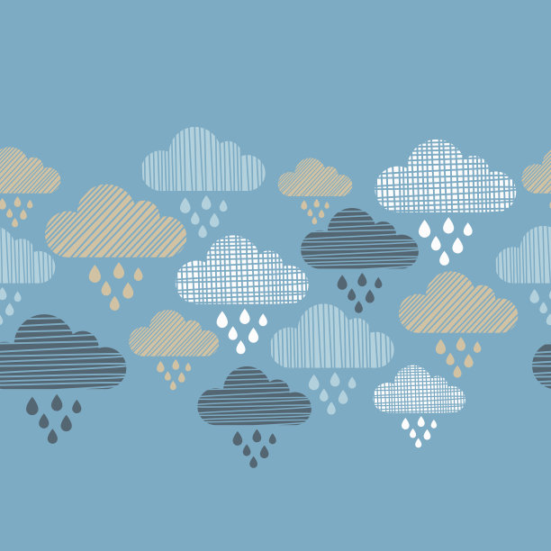 云和雨滴无缝模式。中风的纹理。纺织融洽。图片下载