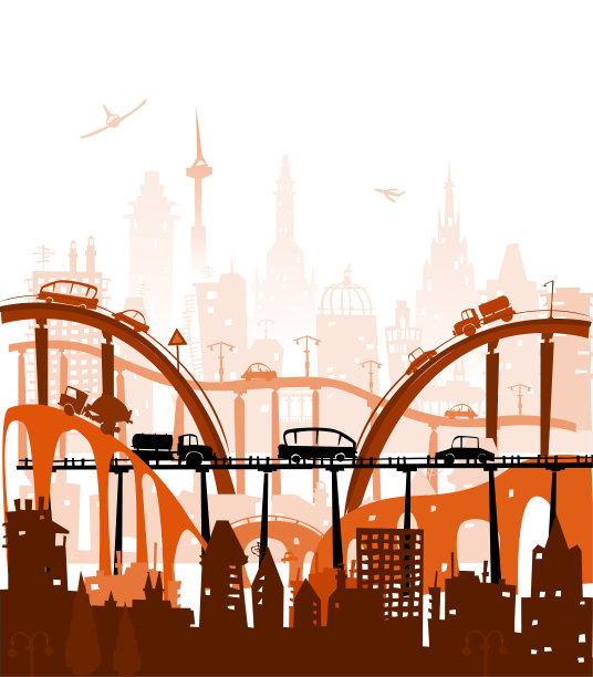 现代城市的繁忙道路有许多桥梁和汽车。图片下载