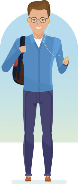 学生背着背包，在播放器里听音乐图片下载