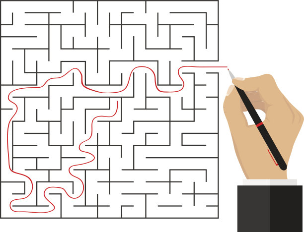 那只手沿着迷宫中的小径往前走。迷宫的通道图片下载