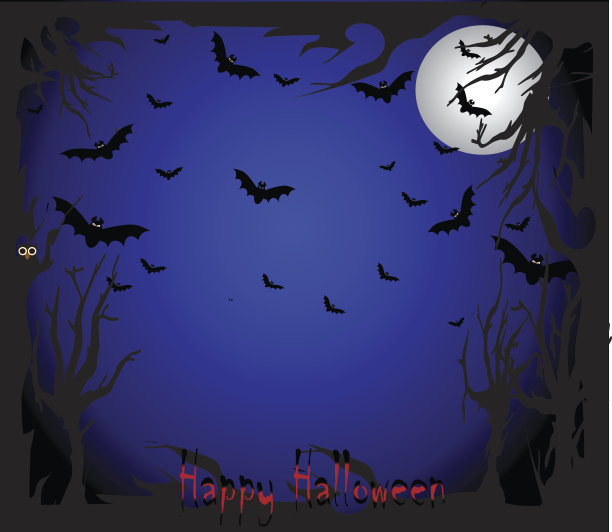 万圣节背景蓝色与月亮向量图片下载