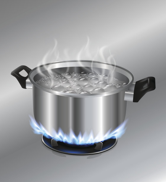不锈钢锅上的煤气炉图片下载