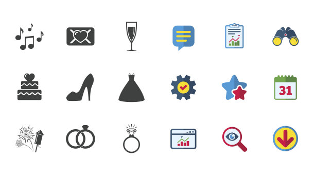 婚礼,订婚的图标。誓言情书。图片下载