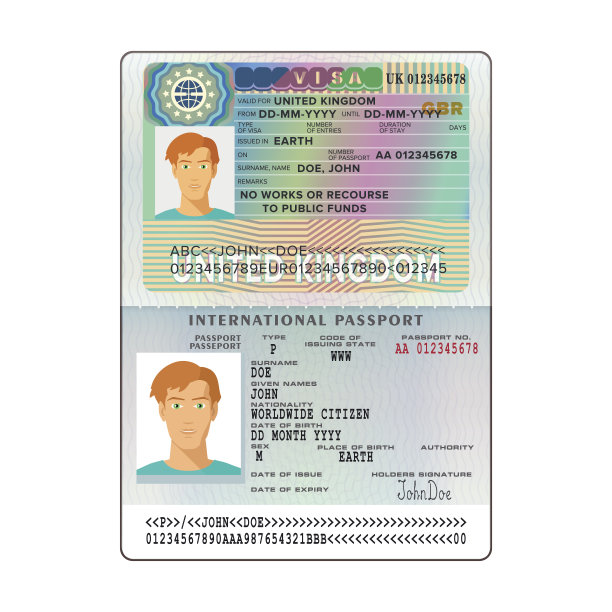 矢量国际开放护照与英国签证图片下载
