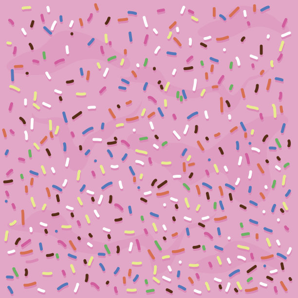 粉红色的糖霜，点缀着五颜六色的糖霜。素材图片