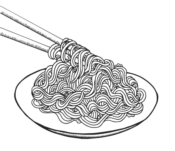 手绘涂鸦面条在盘子。-插图-插图-插图亚洲小麦面条，早餐，晚餐，吃，食物-插图亚洲小麦面条，早餐，晚餐，吃，食物图片下载