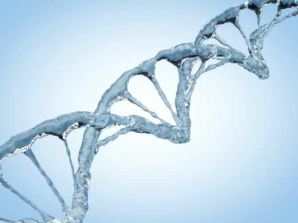 一个对角线的水DNA链的特写。三维渲染图片下载