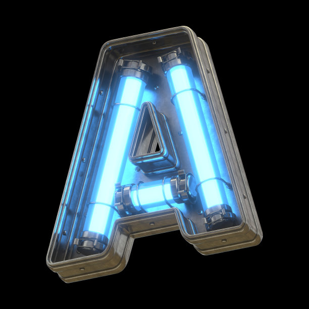 金属的未来主义字体与蓝色霓虹灯图片下载