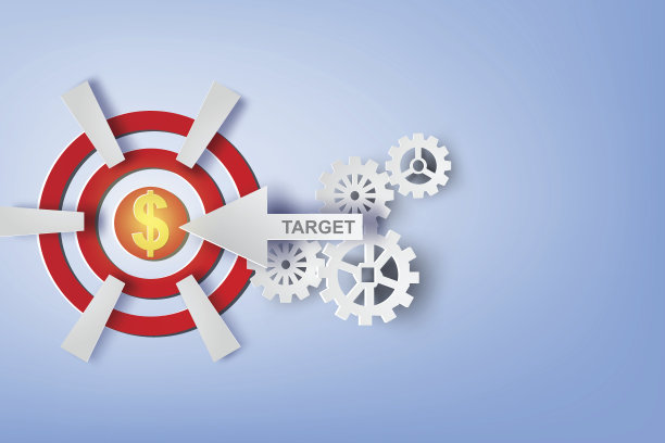 纸艺术的箭飞行射击目标与美元在中心。矢量图片下载