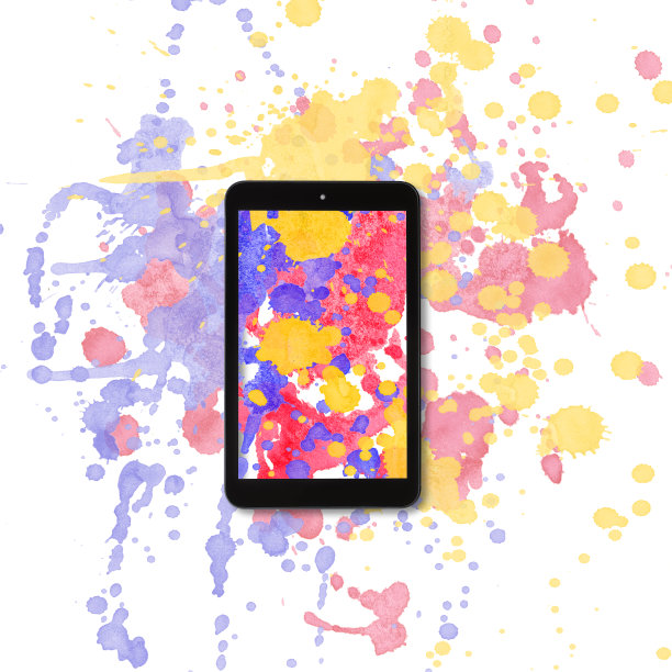 数字平板上的水彩背景图片下载