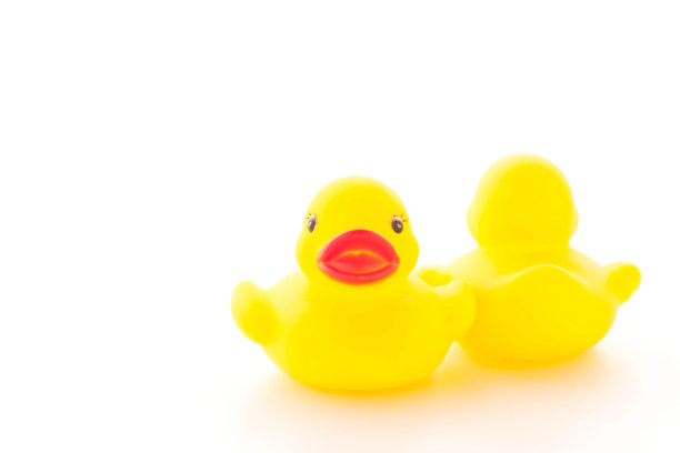 小鸭子，白色背景上的黄色橡皮鸭子。图片下载