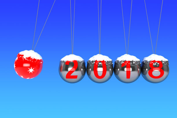 新年的概念。2018年的牛顿球。三维渲染图片下载