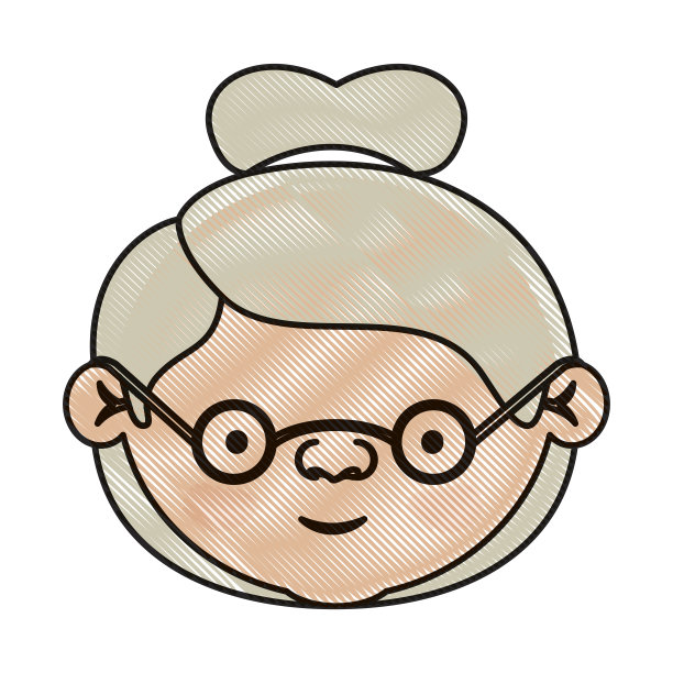 彩色蜡笔剪影的脸，老年妇女戴眼镜和收集发型图片下载