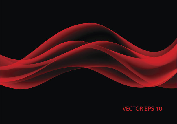 抽象的红色波在黑色背景矢量插图。图片下载